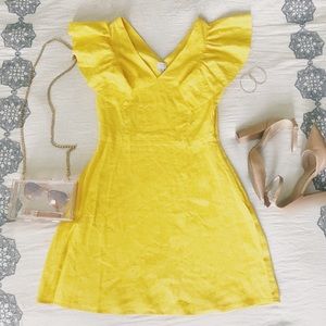 Yellow Flutter Sleeve Mini Dress